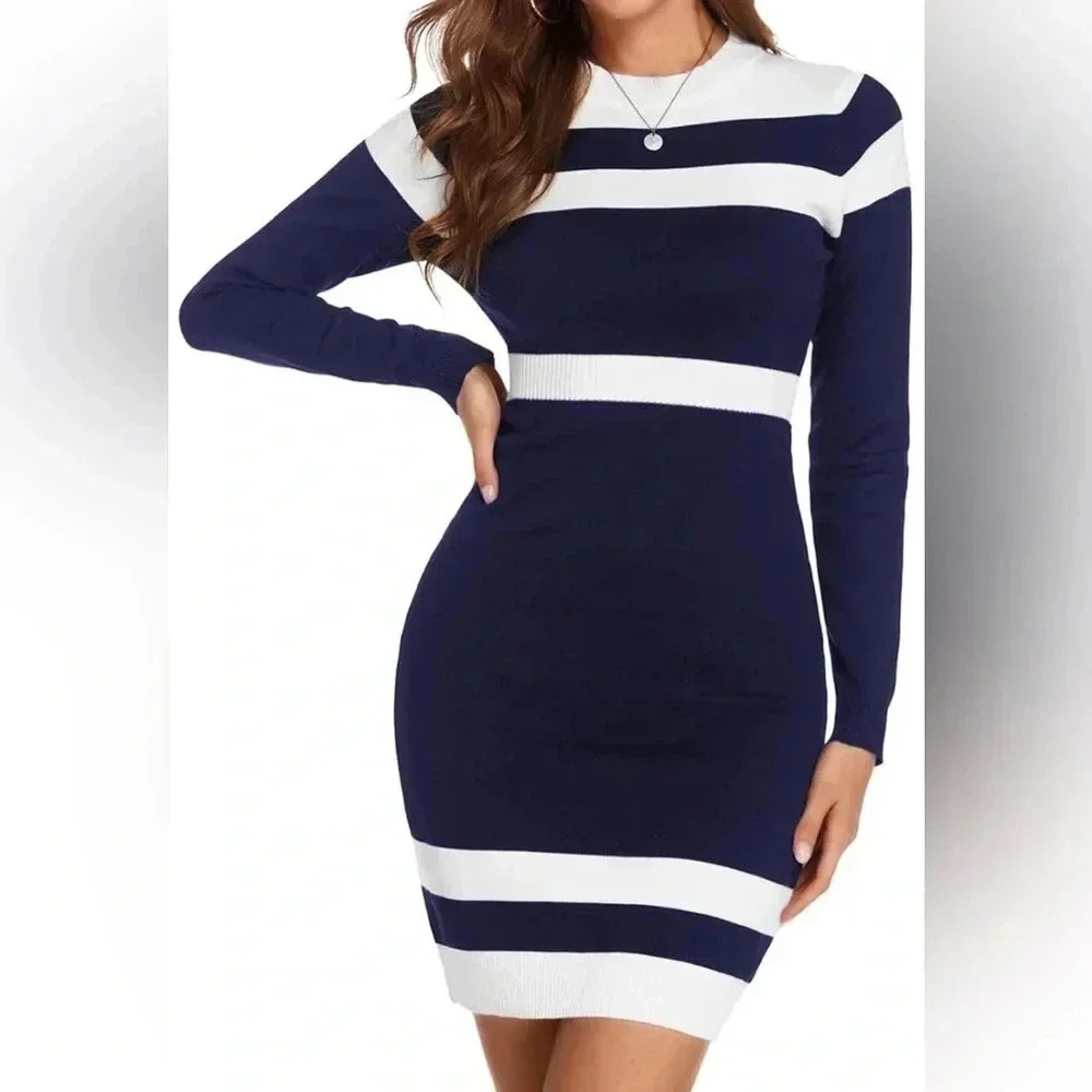 Beyove Sweater Dress Long Sleeve Knit Bodycon Dress Slim Fit Stretch Mini Dress